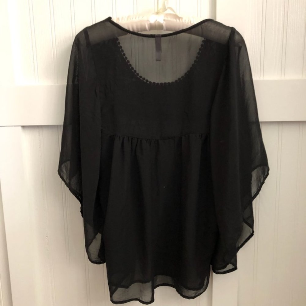 xhilration sheer black boho blouse, Size M - Picture 2 of 6